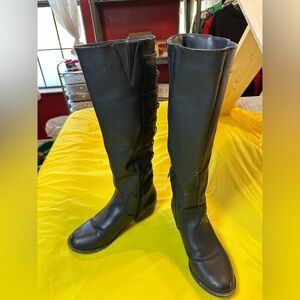 Rampage Black Knee High Riding Boots Women’s 8M Faux Leather Side Zip Straps